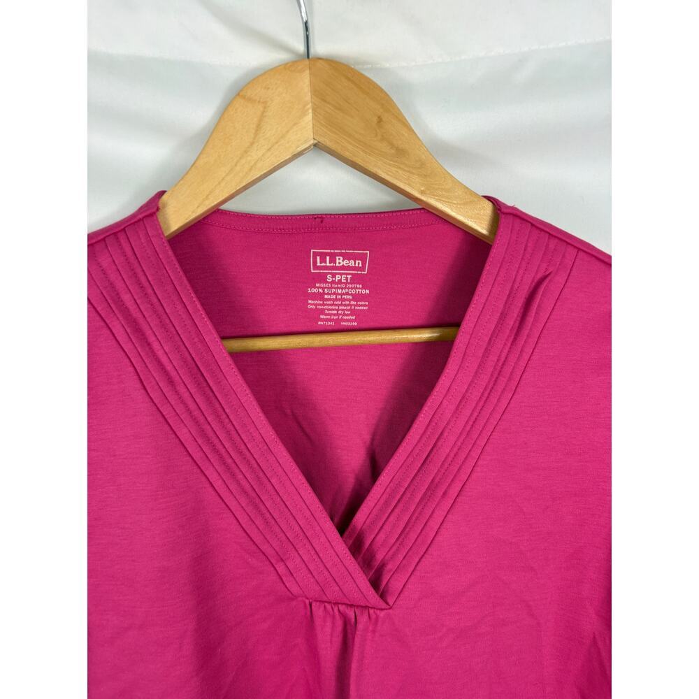 LL Bean Pink Supima Cotton V Neck 3/4 Sleeve Tshirt Size Small Petite - Picture 2 of 3